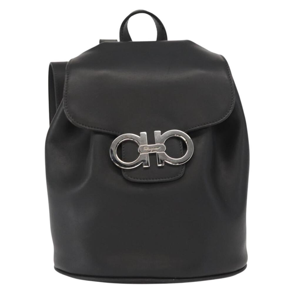 Salvatore Ferragamo Leather Gancini Backpack Black